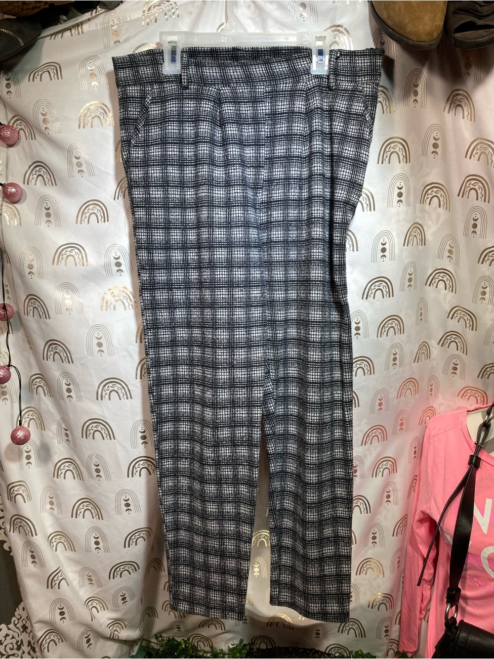 Straight Leg Plaid Trousers in Black & White